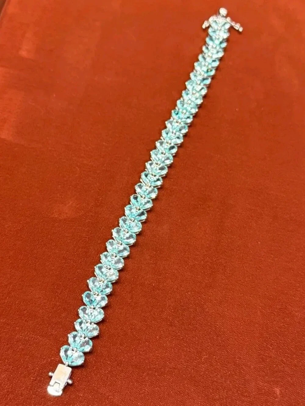 Sterling Silver 22.32 TCW Madagascar Paraiba Apatite Bracelet